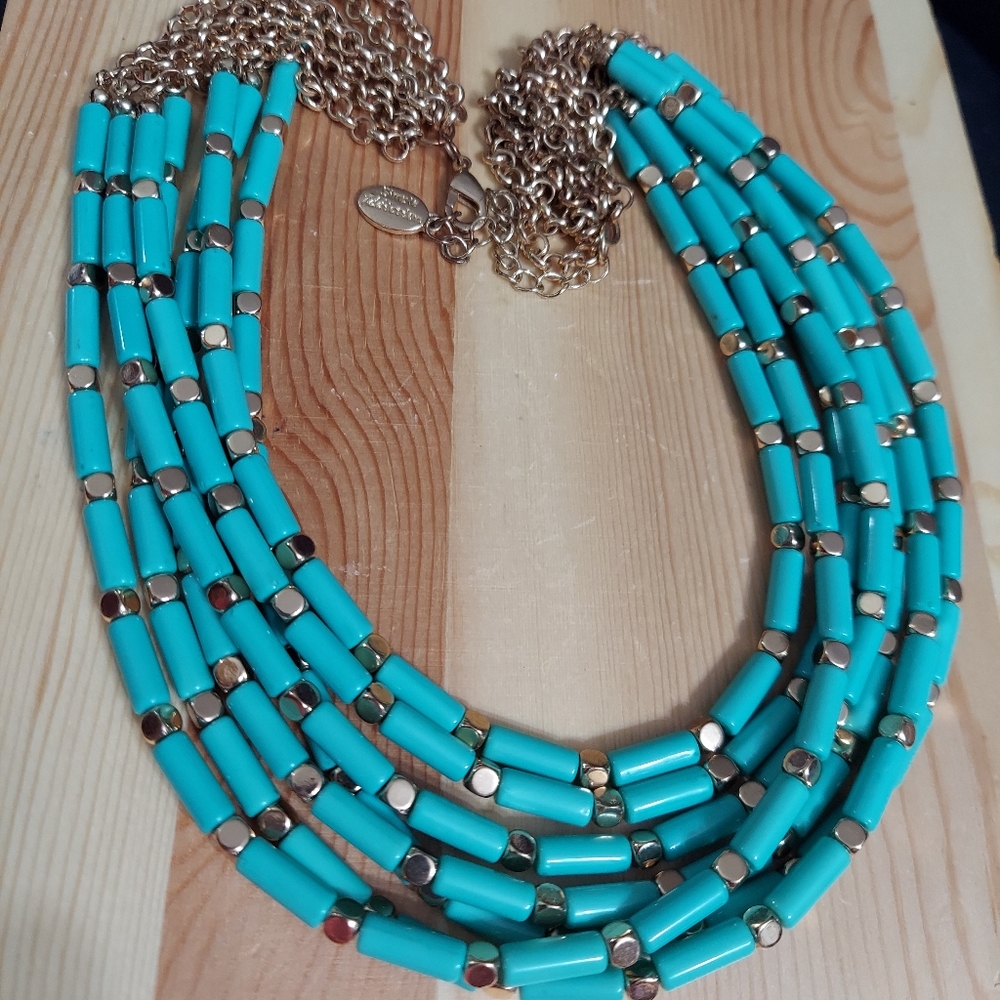 Simple Addiction Gold/Faux Turquoise Necklace